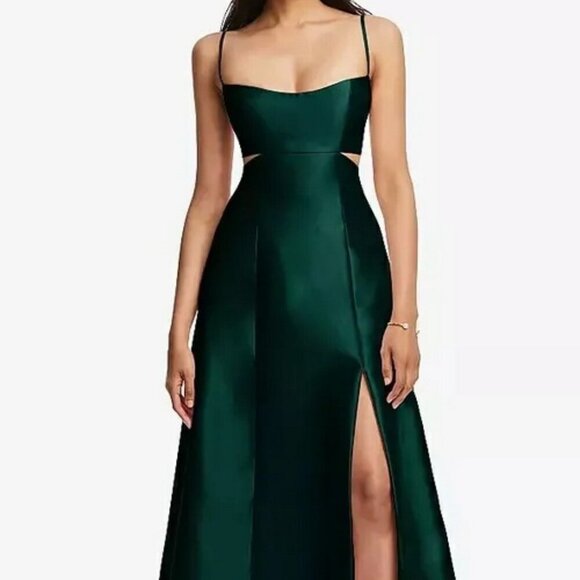 Alfred Sung Evergreen Cutout Satin Gown D840 - Picture 1 of 6